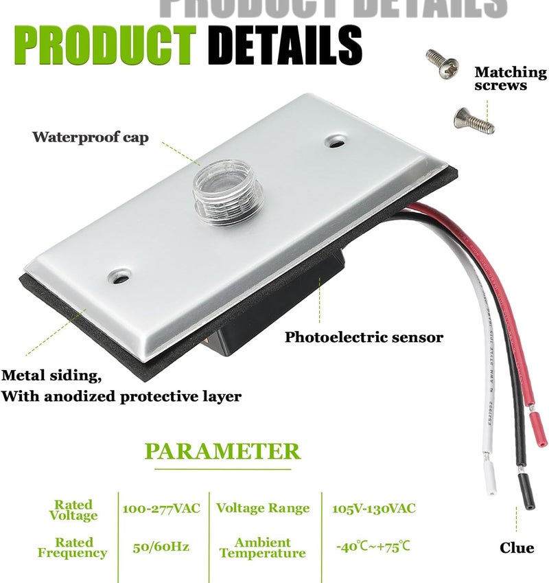 EPLZON Photocell Sensor for Outdoor Lights,120V-277V AC Dusk to Dawn Light Sensor Control,Hardwired Post Eye Photocontrol with Wall Plate - Image 3